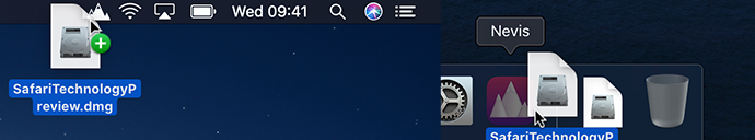 Nevis status bar item and dock icon